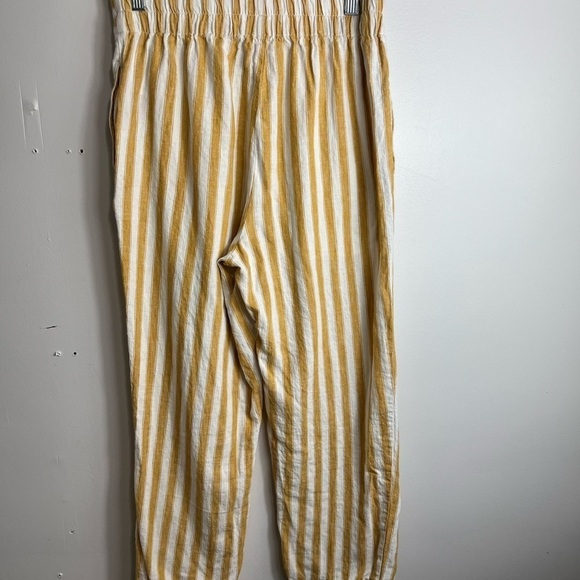 Madewell Tapered Huston Pull-On Crop Pants Linen Cotton Stripe Mustard xs 1773 - Picture 1 of 3